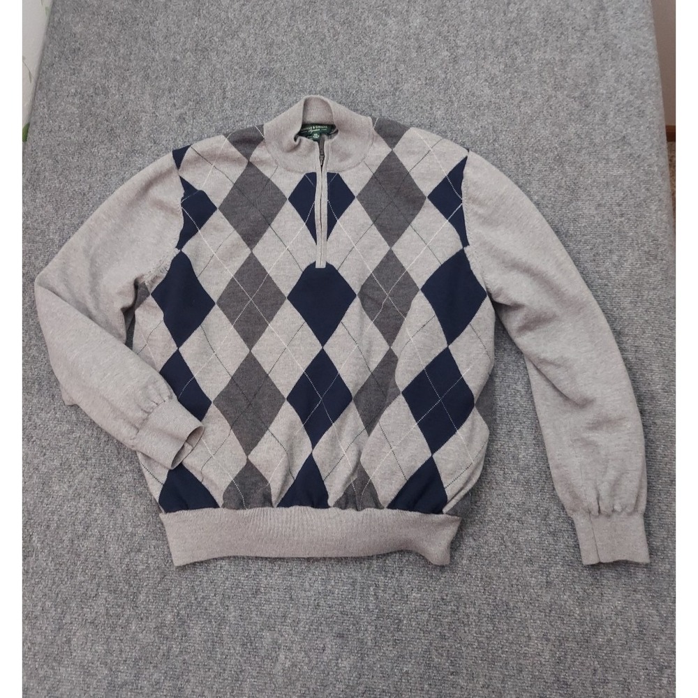 Fairway & Greene windbreaker sweater Mens 2XL XXL Gray Argyle Lined Merino Golf